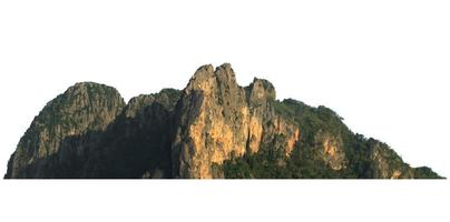 collina di montagna rocciosa con foresta verde isolare su sfondo bianco foto