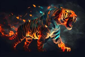 astratto colorato poligono tigre ruggente rosso ardente viso per volantino, libro coperchio, e manifesto. illustrazione design di generativo ai. foto