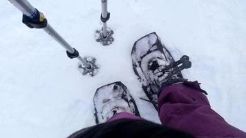 racchette da neve con i bastoncini nella neve foto