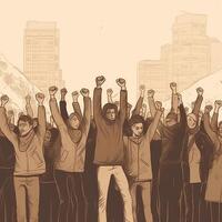 il concetto di il lotta per diritti e libertà. protesta. mani stretto in pugni, contro . piatto illustrazione. creato con generativo ai. foto