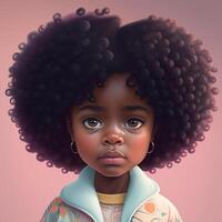 nero storia mese, illustrazione ai generato. ritratto di un africano americano ragazza, guardare a il telecamera, colore illustrazione. foto