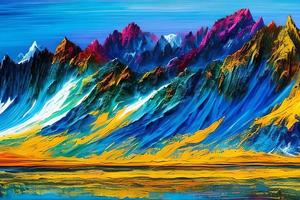 acqua colore o olio pittura bene arte illustrazione di astratto colorato panoramico montagna e natura Stampa digitale arte. foto