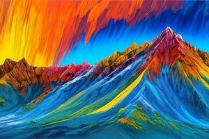acqua colore o olio pittura bene arte illustrazione di astratto colorato panoramico montagna e natura Stampa digitale arte. foto