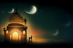 Ramadan kareem moschea islamico saluti, bella notte e Luna design sfondo. ai generato foto