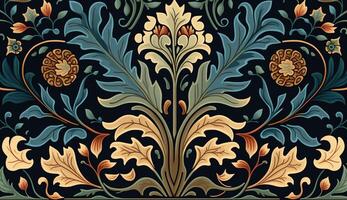 generativo ai, floreale colorato modello. William morris ispirato naturale impianti e fiori sfondo, Vintage ▾ illustrazione. popolare stile foto