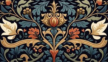 generativo ai, floreale colorato modello. William morris ispirato naturale impianti e fiori sfondo, Vintage ▾ illustrazione. popolare stile foto