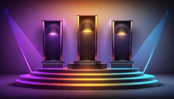 palcoscenico podio con illuminazione, palcoscenico podio scena con per premio cerimonia su colore sfondo foto