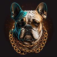 logo bulldog vettore arte oro catena artic indossare bicchieri su nero sfondo generativo ai foto