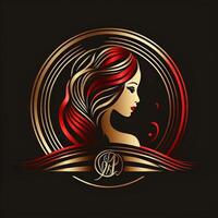 rosso oro nero colori vittoriano elegante donna capelli logo generativo ai foto