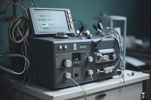 moderno attrezzatura nel operativo camera. medico dispositivi per neurochirurgia. foto