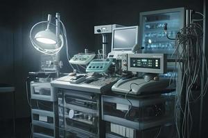 moderno attrezzatura nel operativo camera. medico dispositivi per neurochirurgia. foto