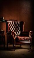 bellissimo Prodotto di un' Vintage ▾ pelle Marrone bellissimo sedia generativo ai foto