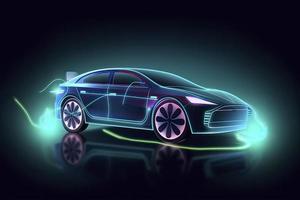 auto elettriche a velocità astratta nell'illustrazione, le auto elettriche sono alimentate da energia elettrica. energia futura.su sfondo blu foto