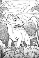 colorazione libro per bambini con un' dinosauro dipinto a mano nel cartone animato stile, tirannosauro. generativo ai foto