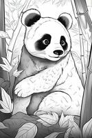 carino cartone animato panda. nero e bianca illustrazione per colorazione libro. generativo ai foto