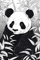 carino cartone animato panda. nero e bianca illustrazione per colorazione libro. generativo ai foto