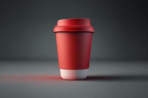 rosso carta caffè tazza su il grigio sfondo illustrazione, ai generato foto