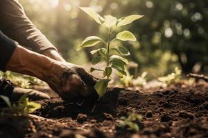 piantare alberi per un' sostenibile futuro. Comunità giardino e ambientale conservazione - promozione habitat restauro e Comunità Fidanzamento su terra giorno foto