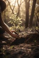 piantare alberi per un' sostenibile futuro. Comunità giardino e ambientale conservazione - promozione habitat restauro e Comunità Fidanzamento su terra giorno foto