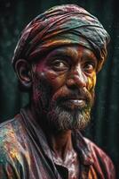 indiano uomo avvicinamento ritratto con colorato dipingere foto