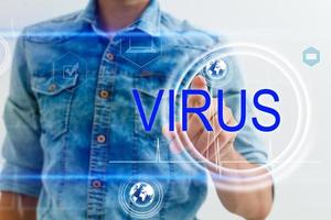 mano con digitale medico interfaccia su corona virus sfondo. tecnologia e medicina concetto foto