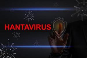 hantavirus parola nube concetto su grigio sfondo foto