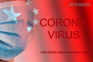 il frase corona virus su un' bandiera con sfocato Cinese bandiera su il sfondo. foto