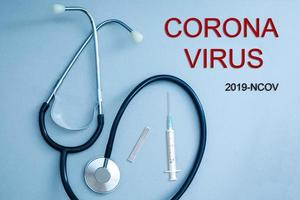 bandiera con testo romanzo coronavirus nCoV-2019. stetoscopio avvicinamento. foto