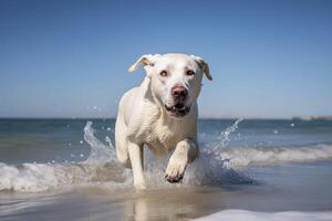 labrador cane da riporto corre su il mare. generativo ai. foto