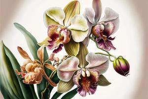 bellissimo orchidea la pittura, bianca sfondo. ai digitale illustrazione foto