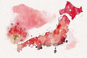 bellissimo leggero rosso Giappone carta geografica acquerello foto