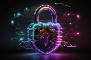 informatica sicurezza concetto neon lucchetto con citofono foto