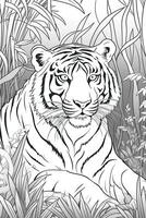 colorazione libro pagina. cartone animato animali per bambini, tigre. generativo ai foto