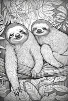 colorazione libro pagina per bambini. bradipo isolato su bianca sfondo. nero e bianca. generativo ai foto