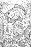 carino pesce colorazione pagina per bambini. nero e bianca. generativo ai foto