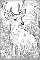 colorazione libro pagina per bambini. cervo isolato su bianca sfondo. nero e bianca. generativo ai foto