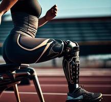 donna corridore con gamba protesi in esecuzione inoltrare. gli sport concorrenza. pop arte retrò illustrazione foto