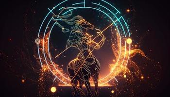 Sagittario zodiaco cartello magico neon energia raggiante generativo arte foto