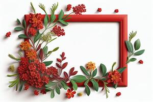 bellissimo floreale telaio con rosso fiori e le foglie. illustrazione. generativo ai foto