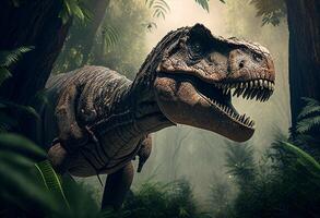 tirannosauro rex nel il grotta. 3d illustrazione. generativo ai foto