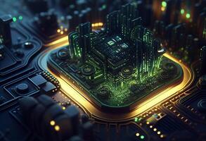 circuito leggero città. tecnologia e scienza sfondo. 3d illustrazione generativo ai foto