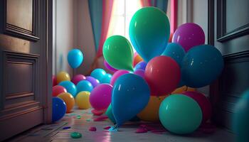 compleanno festa sfondi palloncini coriandoli festa gadget ai generato Immagine foto