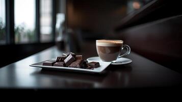 foto di caffee e cioccolato, nel un' distanza, minimalis - generativo ai