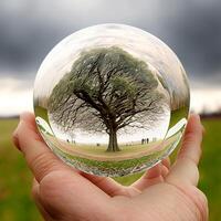Tenere albero nel un' palla con natura sfondo, generativo ai foto