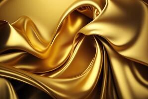 astratto oro tessuto sfondo struttura con d'oro elegante raso Materiale. generativo ai foto