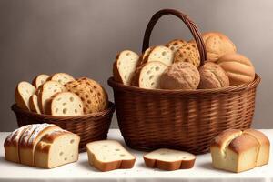 grande cestino pieno di assortito pane isolato su bianca sfondo di ai generato foto