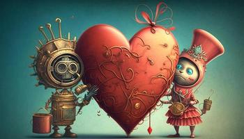 robot coppia amore ogni Altro, san valentino giorno amore regalo arte illustrazione rendere con generativo ai. foto