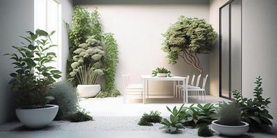 concetto interno, decorazione, comfort nel il Casa. minimalista giardino interno per ispirazione decorazione generativo ai. foto
