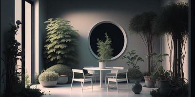 concetto interno, decorazione, comfort nel il Casa. minimalista giardino interno per ispirazione decorazione generativo ai. foto