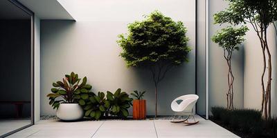 concetto interno, decorazione, comfort nel il Casa. minimalista giardino interno per ispirazione decorazione generativo ai. foto